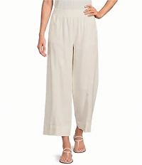 Feather Gray Linen Blend Wide Leg Pull-On Crop Trouser Pants