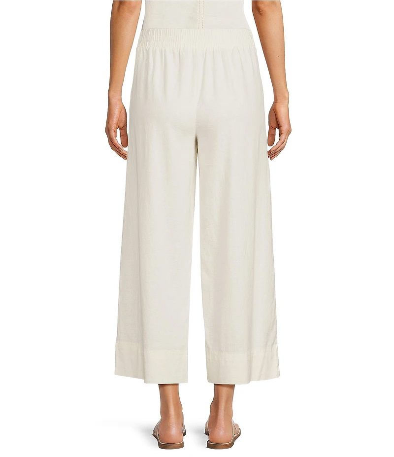 Feather Gray Linen Blend Wide Leg Pull-On Crop Trouser Pants