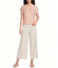 Feather Gray Linen Blend Wide Leg Pull-On Crop Trouser Pants