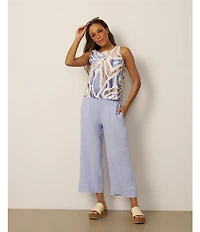 Feather Gray Linen Blend Coordinating Wide Leg Trouser Pull-On Cropped Pants