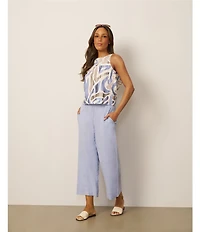 Feather Gray Linen Blend Coordinating Wide Leg Trouser Pull-On Cropped Pants