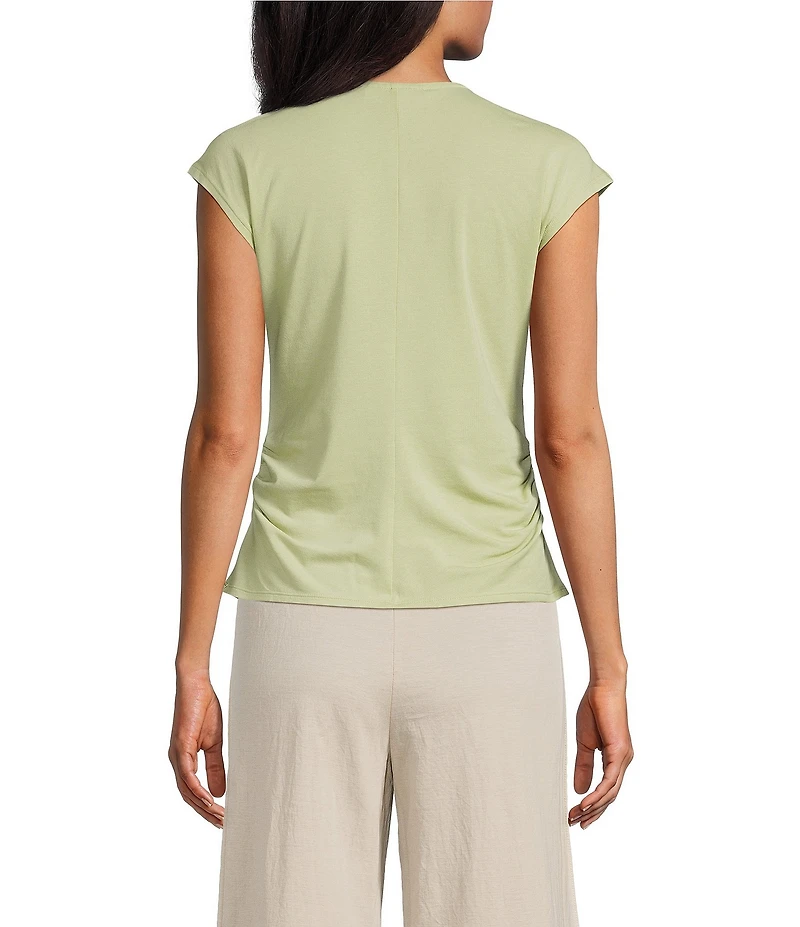 Feather Gray Modal Blend Crew Neck Short Sleeve Ruched Top