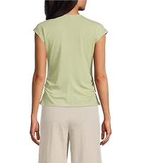 Feather Gray Modal Blend Crew Neck Short Sleeve Ruched Top