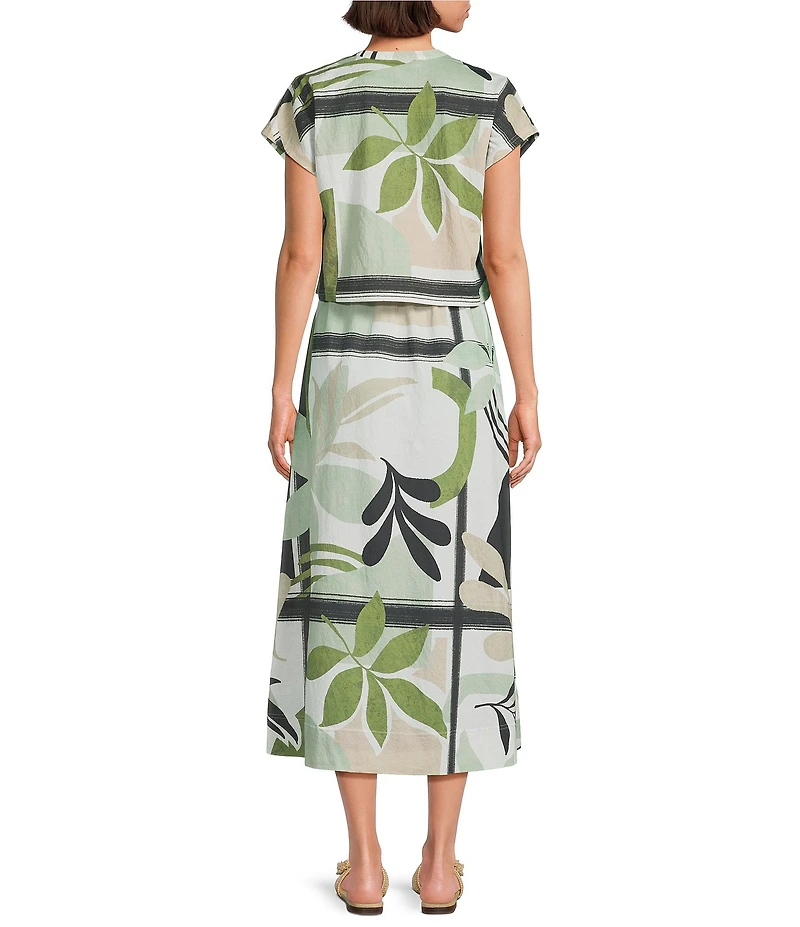 Feather Gray Olive Leafy Graphic Print Twofer Midi Dress