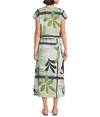 Feather Gray Olive Leafy Graphic Print Twofer Midi Dress