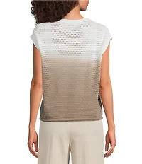 Feather Gray Ombre Print Crew Neck Cap Sleeve Open Knit Sweater