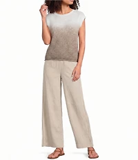Feather Gray Ombre Print Crew Neck Cap Sleeve Open Knit Sweater