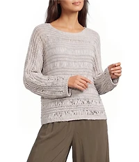 Feather Gray Open Stitch Knit Boat Neck Long Doman Sleeve Sweater