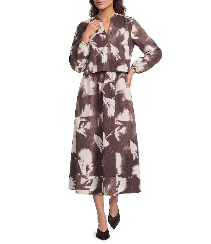 Feather Gray Sun Print Twofer Midi Dress