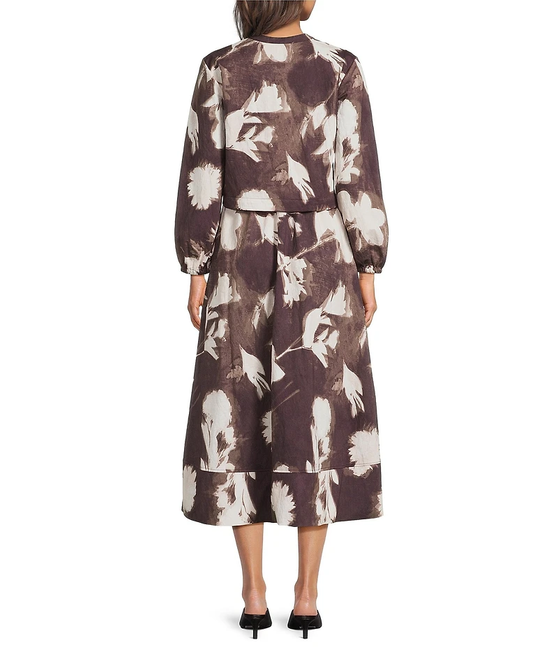 Feather Gray Sun Print Twofer Midi Dress