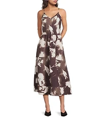 Feather Gray Sun Print Twofer Midi Dress