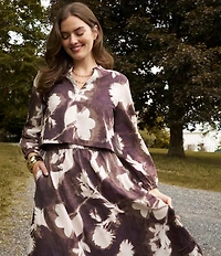 Feather Gray Sun Print Twofer Midi Dress