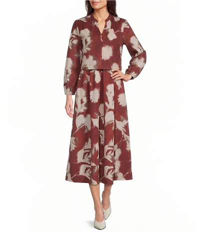 Feather Gray Sun Print Twofer Midi Dress