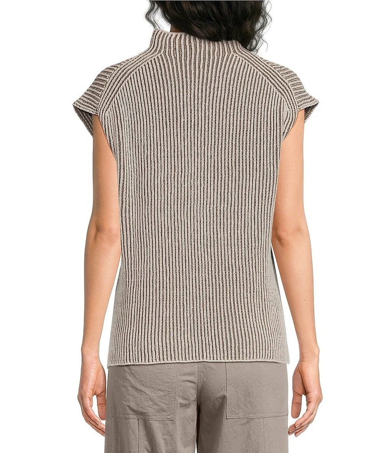 Feather Gray Two-Tone Knit Mock Neck Cap Sleeve Sweater