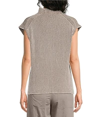 Feather Gray Two-Tone Knit Mock Neck Cap Sleeve Sweater