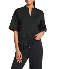 Feather Gray Luxe Knit Pleated Elbow Sleeve Sweatshirt