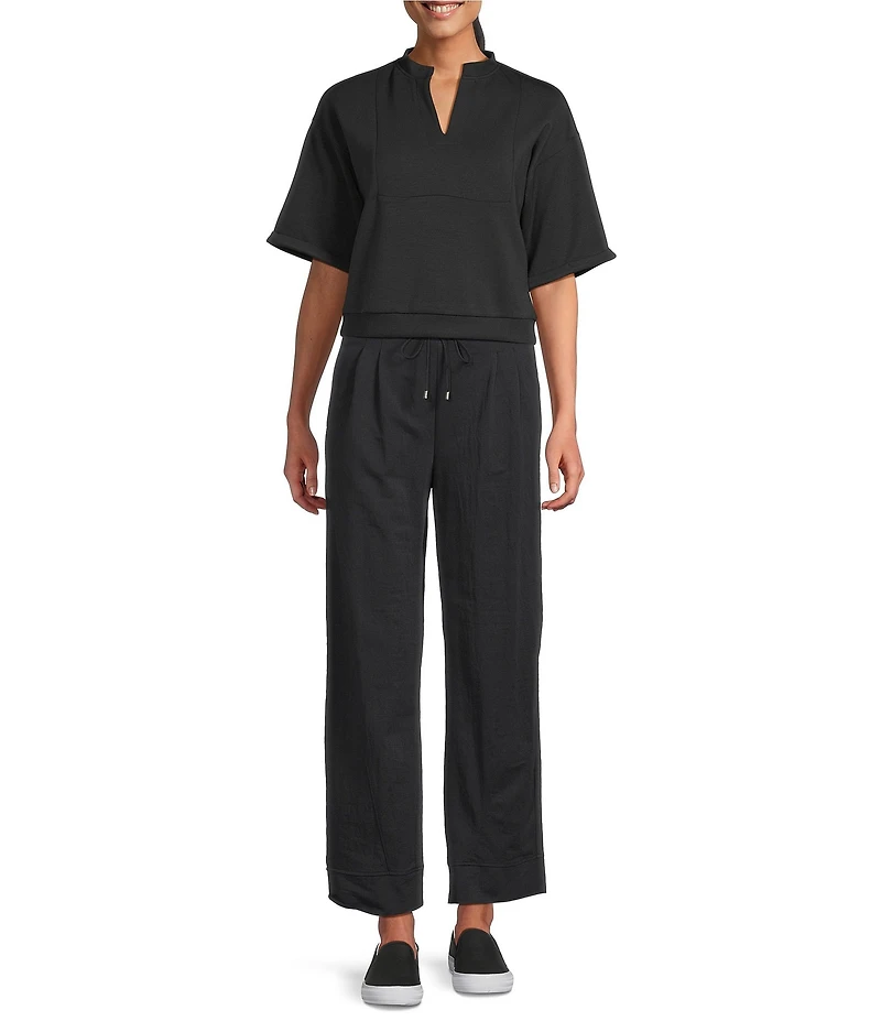 Feather Gray Luxe Knit Pleated Elbow Sleeve Sweatshirt