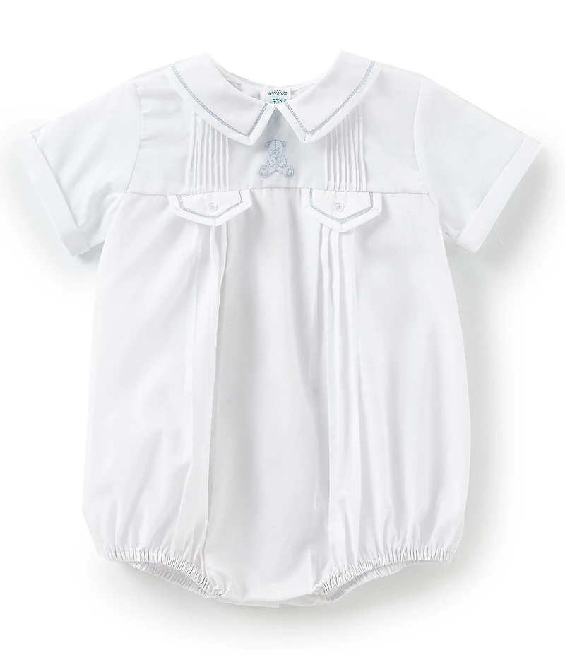 Feltman Brothers Baby Boys Teddy Bear Embroidered Jon Jon Shortalls