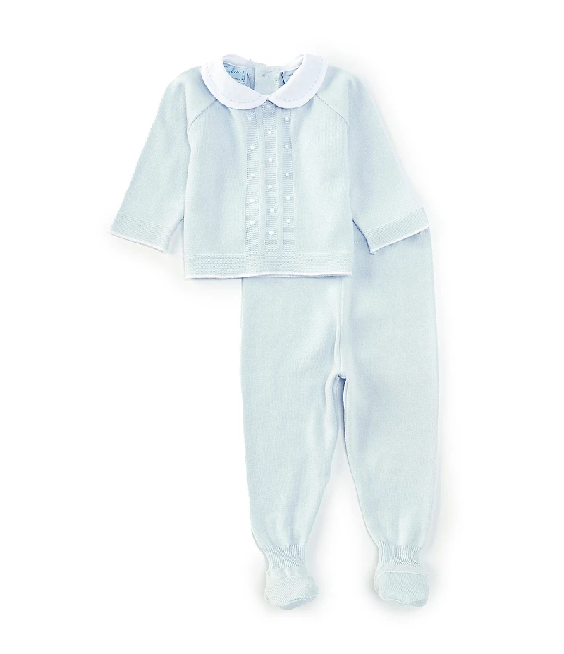 Feltman Brothers Baby Boys Pique Collar Sweater Knit Top & Footed Pants Set