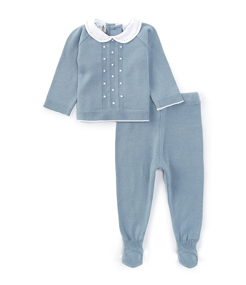 Feltman Brothers Baby Boys Pique Collar Sweater Knit Top & Footed Pants Set