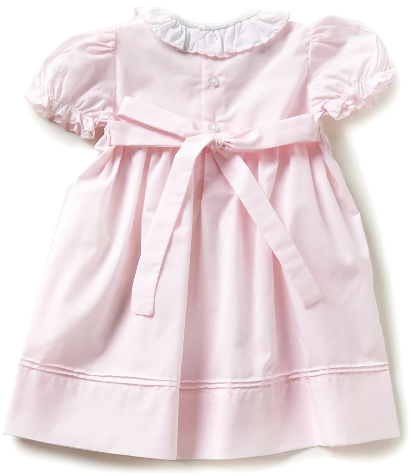 Friedknit Creations Baby Girls Ruffled Scallop Rose Embroidered Smocked Dress
