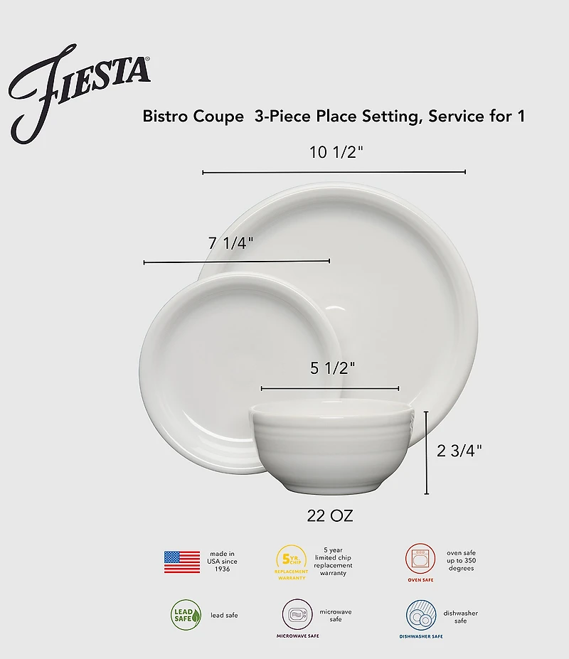 Fiesta Bistro Coupe 3-Piece Place Setting, Service For 1