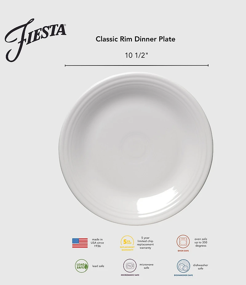 Fiesta Americana Collection Classic Rim Dinner Plates, Set of 4