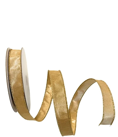 Fig & Dove 1#double; Gold Dupioni Decorative Ribbon