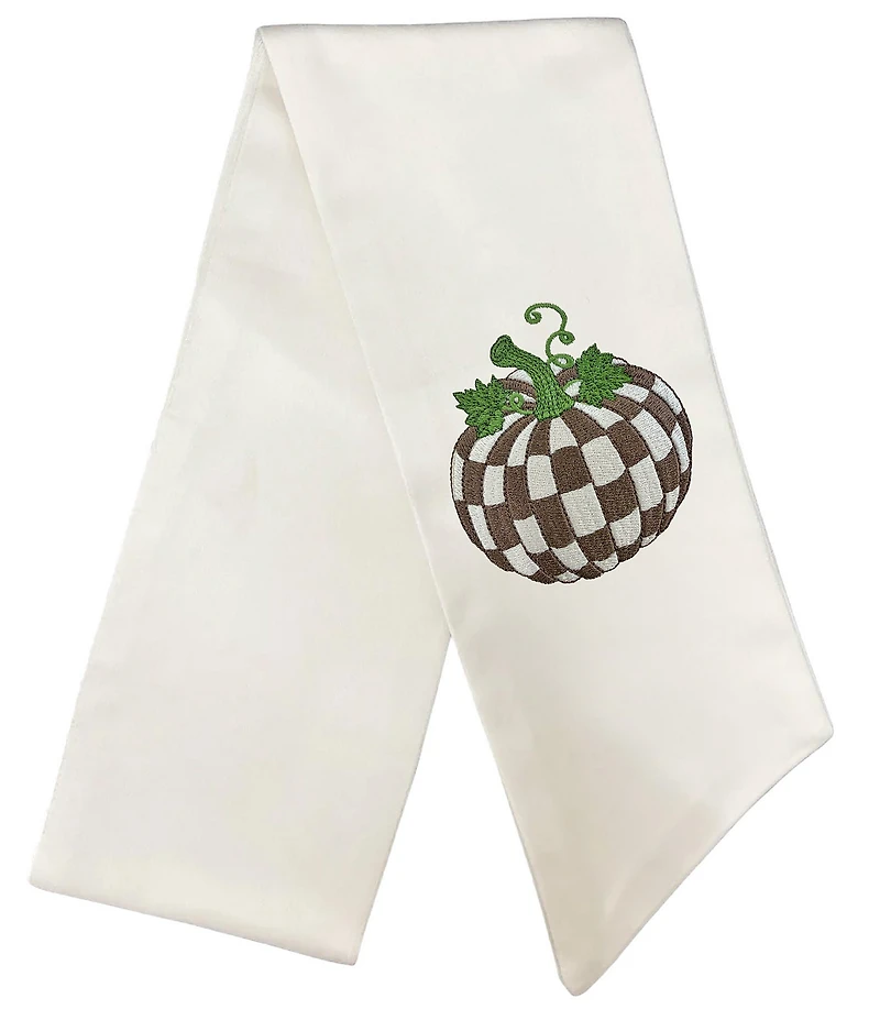 Fig & Dove Checked Taupe Pumpkin Embroidered Wreath Sash