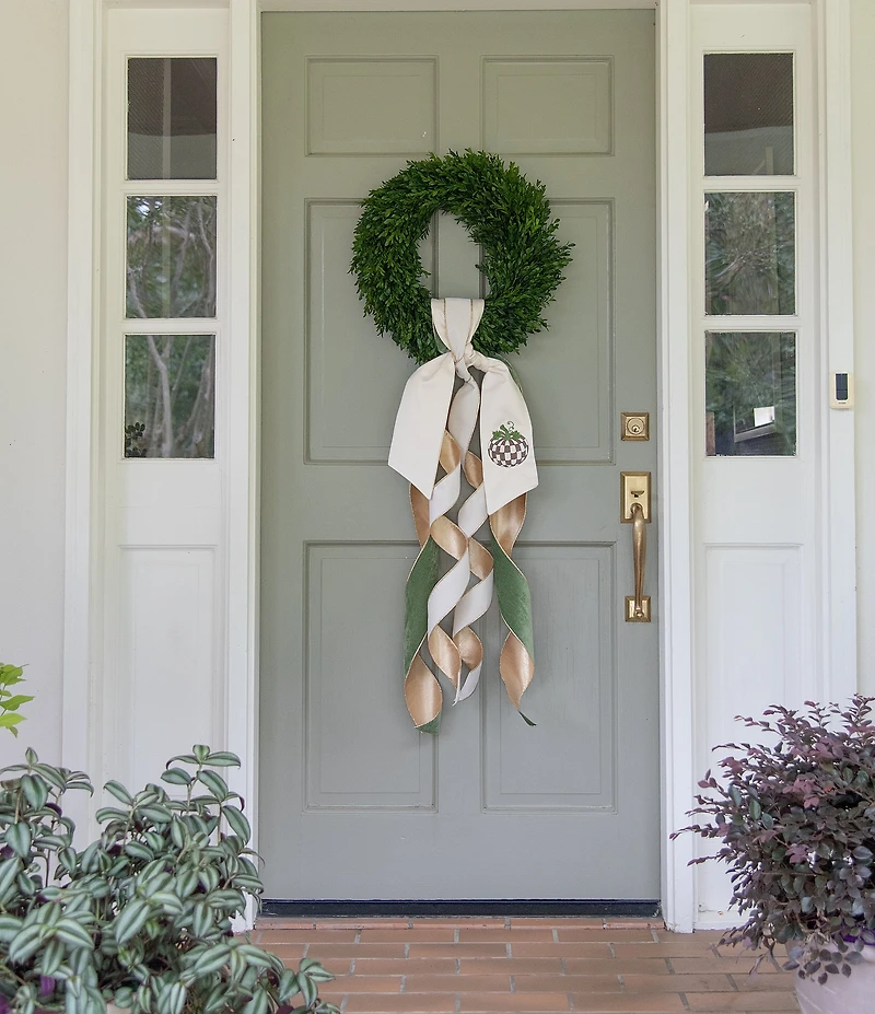 Fig & Dove Checked Taupe Pumpkin Embroidered Wreath Sash