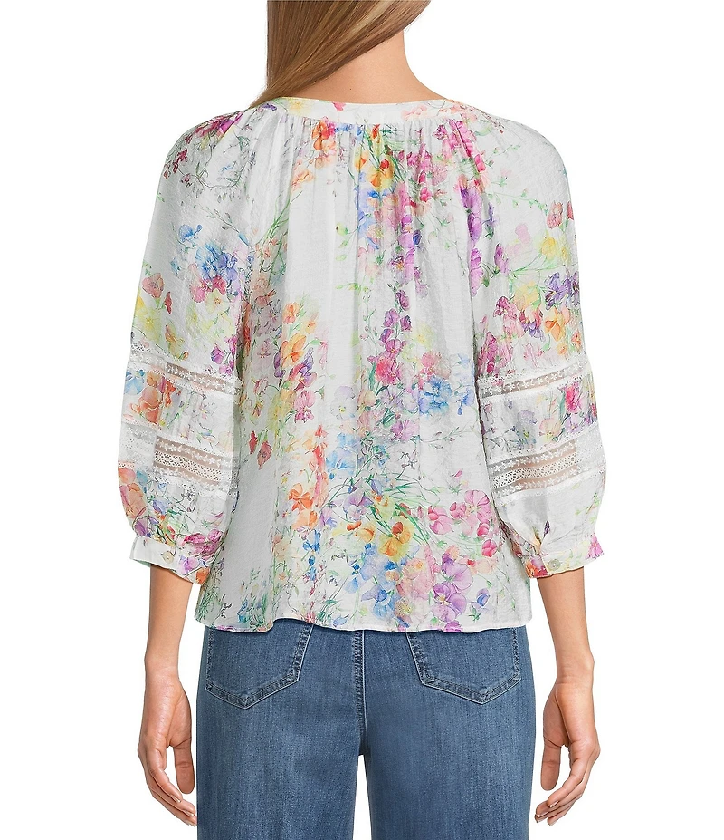 Figueroa & Flower Bernice Floral Mandarin Collar Long Sleeve Button-Front Blouse