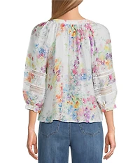 Figueroa & Flower Bernice Floral Mandarin Collar Long Sleeve Button-Front Blouse