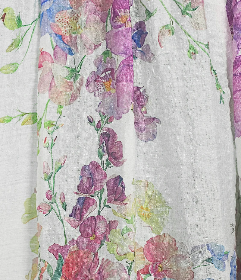 Figueroa & Flower Bernice Floral Mandarin Collar Long Sleeve Button-Front Blouse