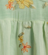 Figueroa & Flower Embroidered Floral Split V-Neck 3/4 Sleeve Relaxed Button Front Shirt