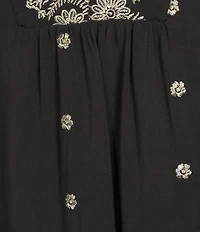 Figueroa & Flower Embroidered Mandarin Collar 3/4 Sleeve Blouse