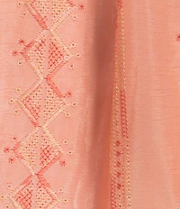 Figueroa & Flower Embroidered Scoop Neck 3/4 Sleeve Button-Front Blouse