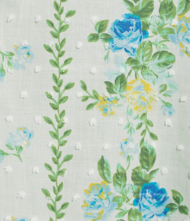 Figueroa & Flower Evangeline Clip Dot Woven Floral Printed Mandarin Collar Long Sleeve Blouse