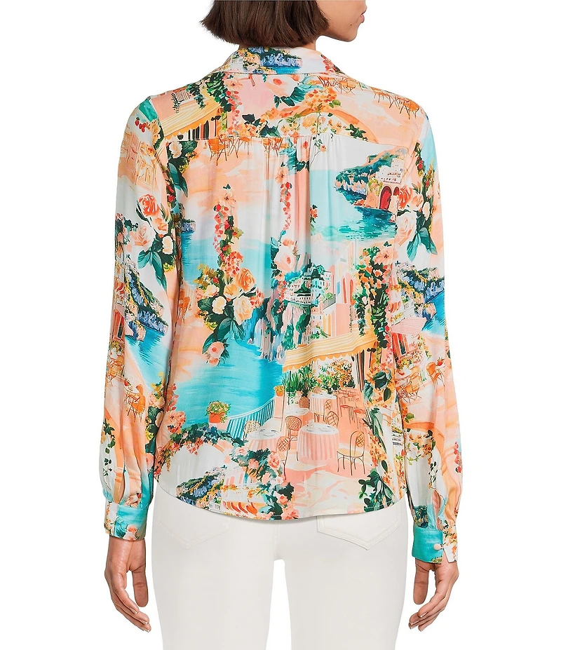 Figueroa & Flower Jordan Woven Printed Point Collar Long Sleeve Button-Front Blouse