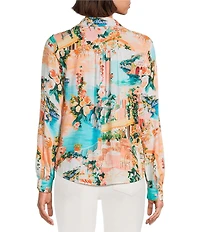 Figueroa & Flower Jordan Woven Printed Point Collar Long Sleeve Button-Front Blouse