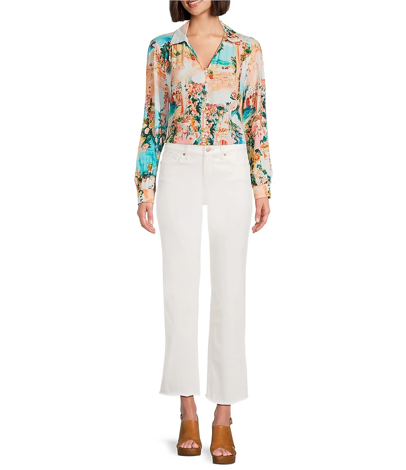 Figueroa & Flower Jordan Woven Printed Point Collar Long Sleeve Button-Front Blouse