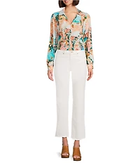 Figueroa & Flower Jordan Woven Printed Point Collar Long Sleeve Button-Front Blouse