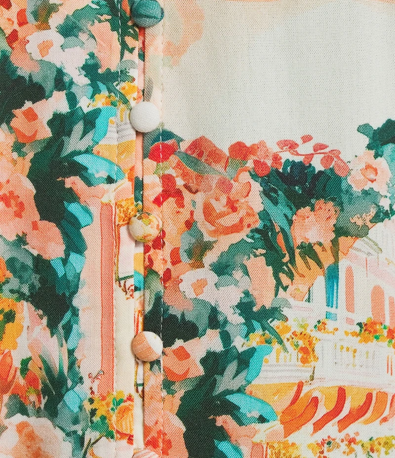 Figueroa & Flower Jordan Woven Printed Point Collar Long Sleeve Button-Front Blouse