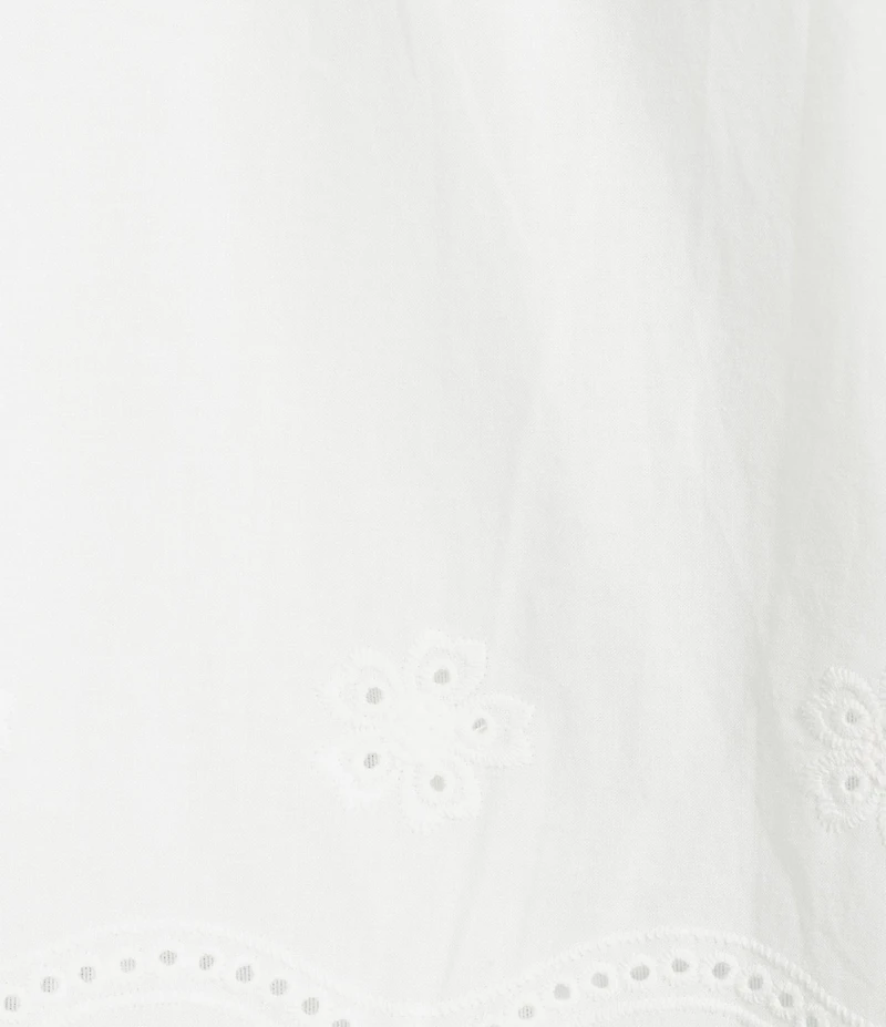 Figueroa & Flower Petite Size Fern Embroidered Crew Neck 3/4 Sleeve Scalloped Hem Blouse