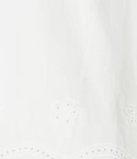 Figueroa & Flower Petite Size Fern Embroidered Crew Neck 3/4 Sleeve Scalloped Hem Blouse