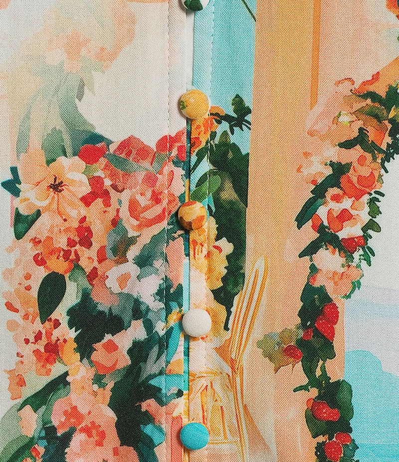 Figueroa & Flower Petite Size Printed Collared Long Sleeve Button Front Blouse