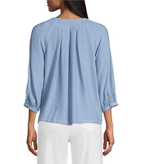Figueroa & Flower Scoop Neck 3/4 Sleeve Lace Denim Blouse