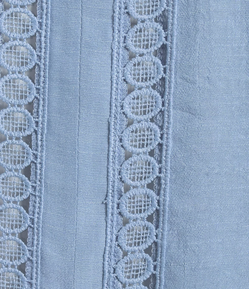 Figueroa & Flower Scoop Neck 3/4 Sleeve Lace Denim Blouse