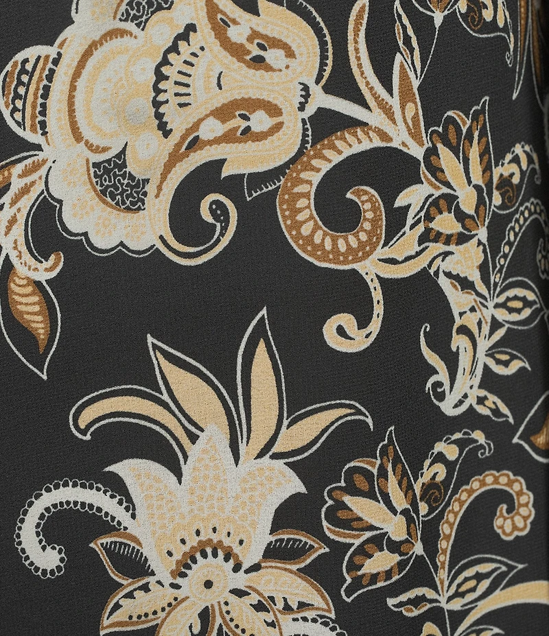 Figueroa & Flower Silky Pebble Chiffon Embroidered Crew Neck Long Sleeve Pleated Blouse