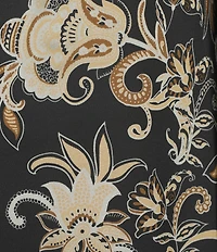 Figueroa & Flower Silky Pebble Chiffon Embroidered Crew Neck Long Sleeve Pleated Blouse