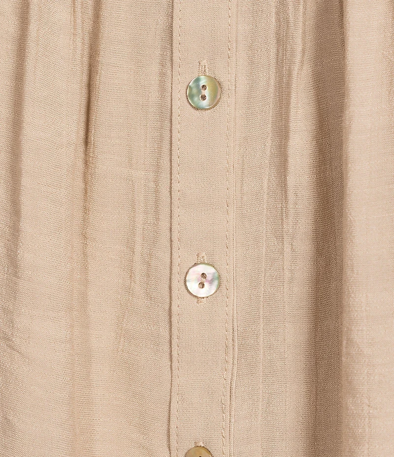 Figueroa & Flower Solid Woven Split V-Neck 3/4 Applique Sleeve Peasant Blouse